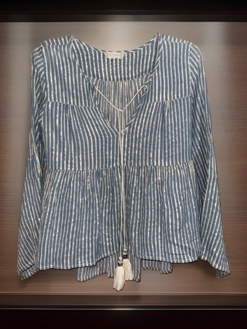 Altar'd State Blues, White, & Gold Striped Tunic w/Tassel Tie-L-GC